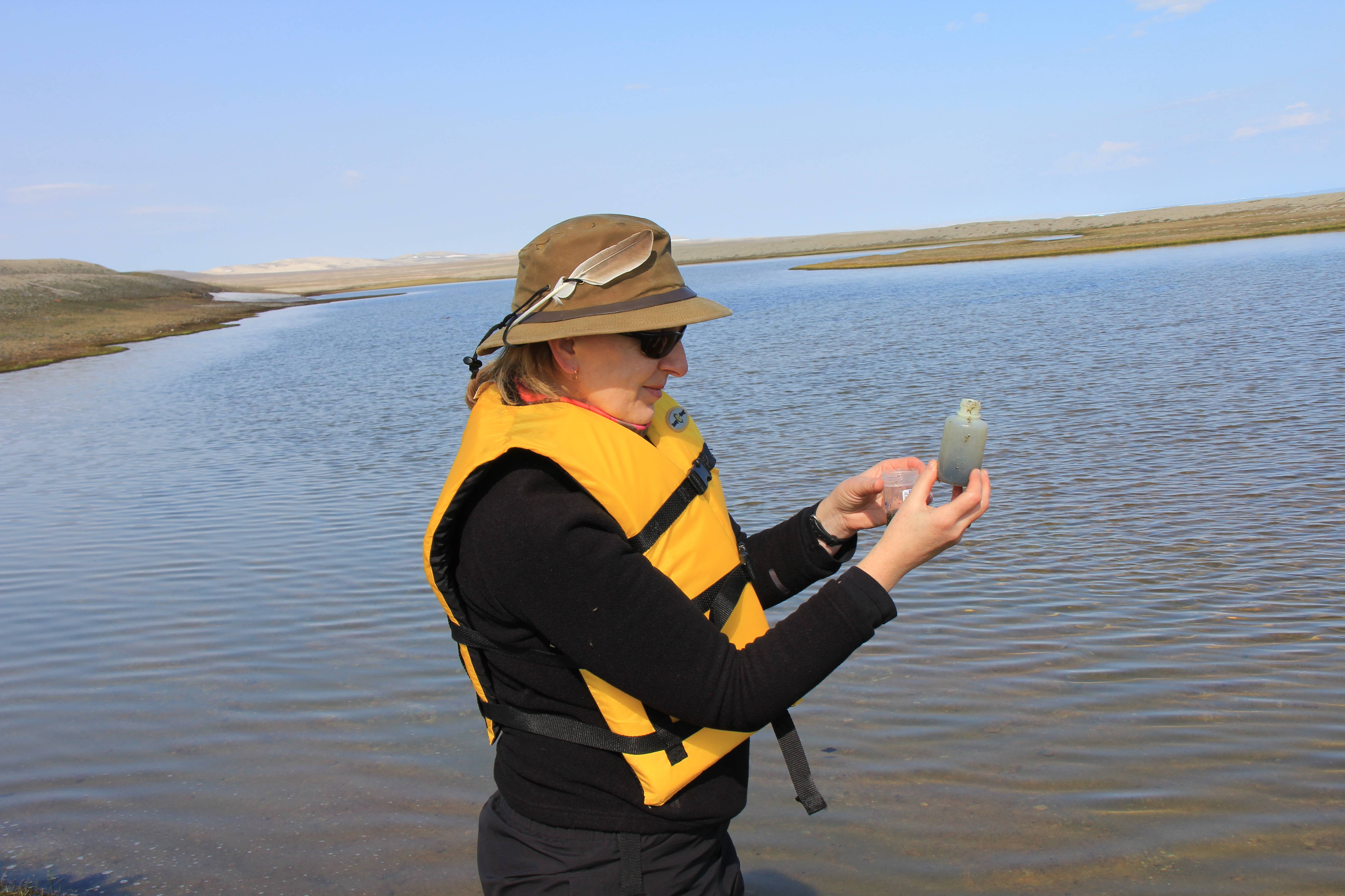Linda collecting water samples on Somerset Island (Nunavut)